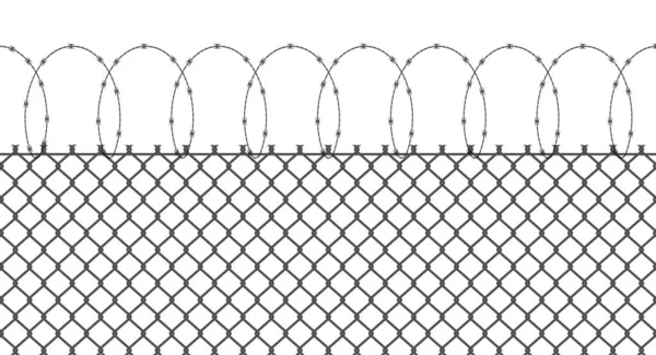 Řetězový plot se spirálním ostnatým drátem. Plochá vektorová ilustrace izolovaná na bílé — Stockový vektor
