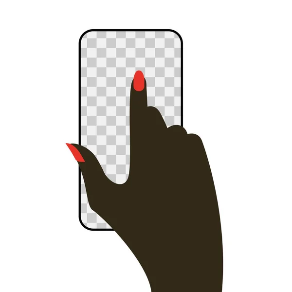 Hand met telefoon, smartphone wijsvinger. Vlakke vector illustratie geïsoleerd op wit — Stockvector