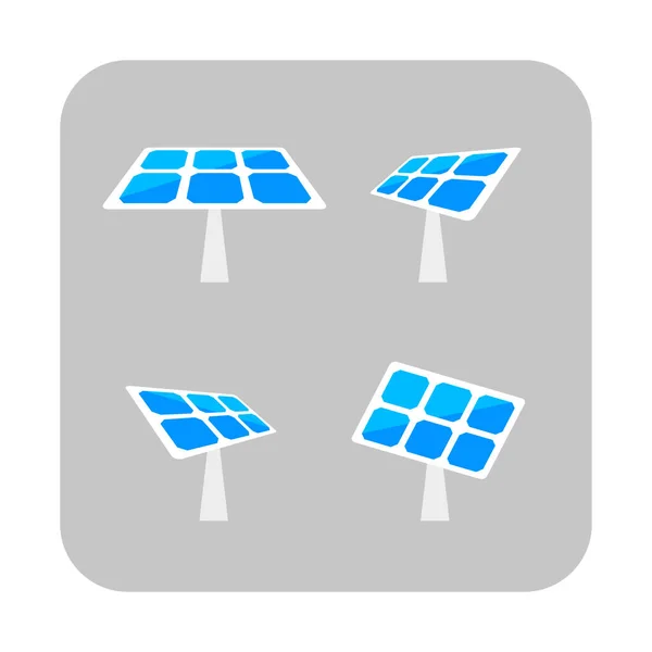 Blaues Solarpaneel Icon Set. Flache Vektordarstellung isoliert auf Weiß — Stockvektor