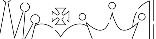 Banner horizontal o plantilla de borde relacionados con corona real. Ilustración vectorial de línea plana aislada en blanco — Archivo Imágenes Vectoriales