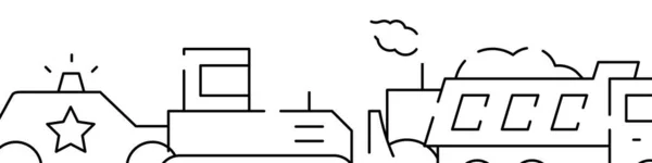 Banner horizontal ou modelo de fronteira relacionado com transportes especiais. Ilustração vetorial de linha plana isolada em branco —  Vetores de Stock