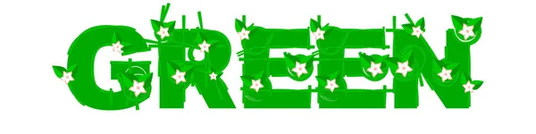 GROENE woordbelettering. Groene bloem lettertype. 3D realistische vector illustratie — Stockvector