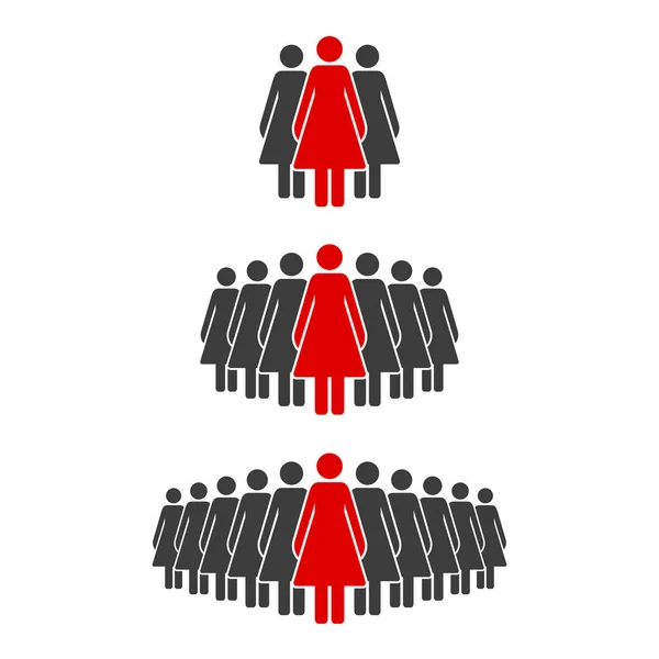 Mujer destacada entre la multitud. Concepto de diferencia. Icono de grupo de personas. Ilustración vectorial — Vector de stock