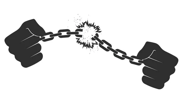 Manos masculinas rompiendo esposas de cadena de acero. Ilustración vectorial plana aislada en blanco Vectores De Stock Sin Royalties Gratis