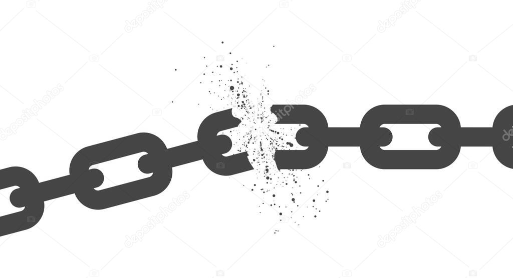 Broken steel chain links. Freedom concept. Flat vector illustration isolated on white