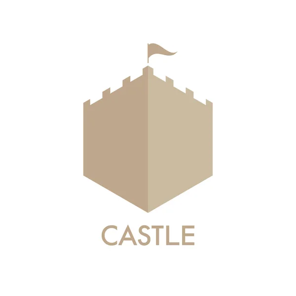 Эмблема замка в форме щита. Бастион, сторожевая башня. Сказочная крепость. Плоская векторная иллюстрация, изолированная на белом — стоковый вектор