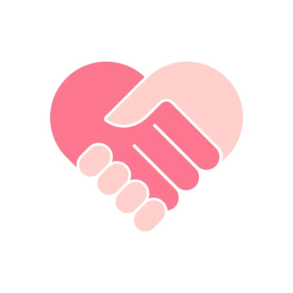 Un corazón, dos palmas de las manos, símbolo del amor del cuidado. Ilustración vectorial plana aislada en blanco — Archivo Imágenes Vectoriales