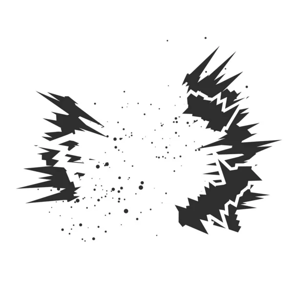 Esplosione di cartoni animati con effetto particelle volanti. Illustrazione vettoriale piatta isolata su bianco — Vettoriale Stock