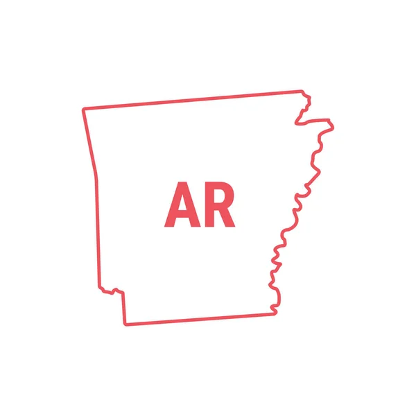 Arkansas mapa del estado de EE.UU. borde contorno rojo. Ilustración vectorial. Abreviatura de estado de dos letras — Vector de stock