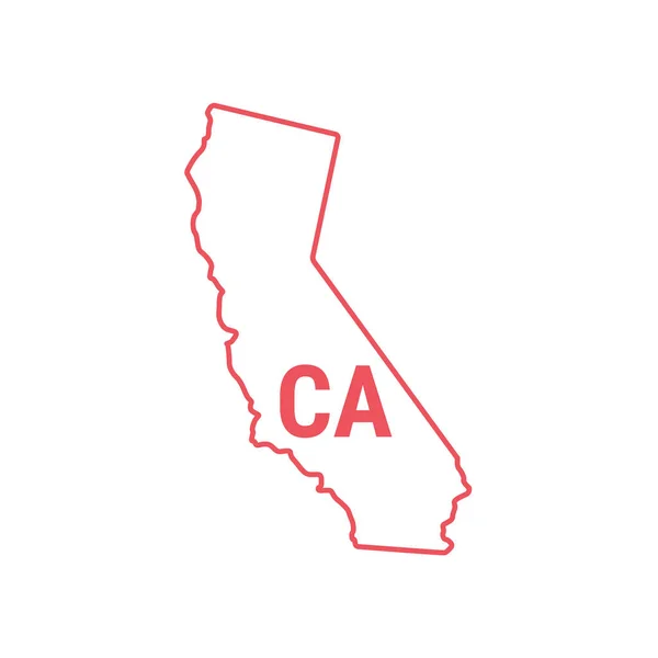 California Stati Uniti mappa di stato rosso confine contorno. Illustrazione vettoriale. Abbreviazione di stato a due lettere — Vettoriale Stock