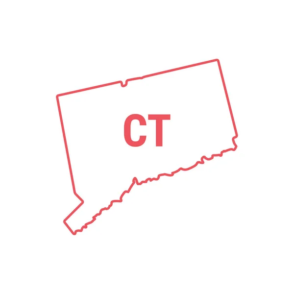 Красная граница штата Коннектикут. Векторная иллюстрация. Аббревиатура из двух букв — стоковый вектор