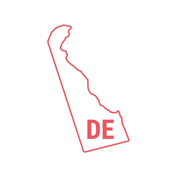 Delaware Carte des États-Unis frontière de contour rouge. Illustration vectorielle. Abréviation d'état à deux lettres — Image vectorielle