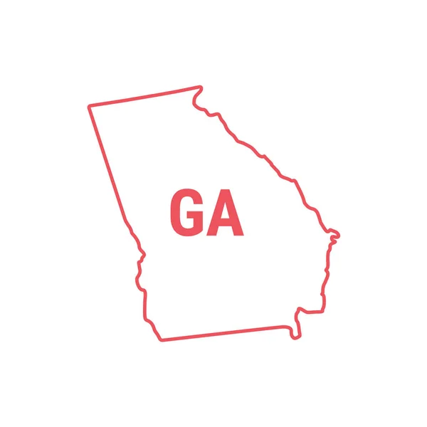 Georgia EUA mapa do estado fronteira contorno vermelho. Ilustração vetorial. Abreviatura de estado de duas letras — Vetor de Stock