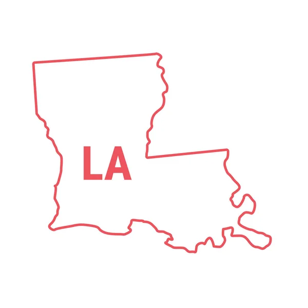 Luisiana Mapa del estado de EE.UU. frontera contorno rojo. Ilustración vectorial. Abreviatura de estado de dos letras — Vector de stock