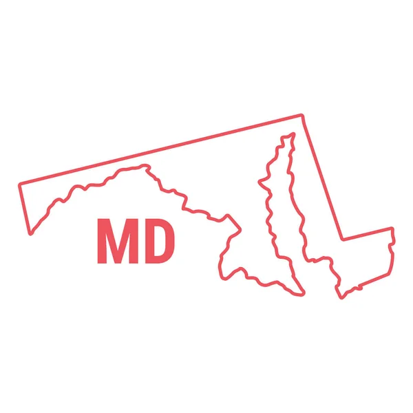 Maryland USA: s delstatskarta röd kontur gränsen. Vektorillustration. Förkortning med två bokstäver — Stock vektor