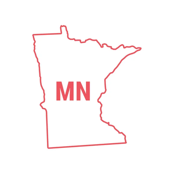 Minnesota állam térkép piros körvonal határ. Vektor illusztráció. Kétbetűs rövidítés — Stock Vector