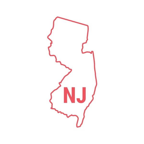 New Jersey USA delstatskarta röd kontur gränsen. Vektorillustration. Förkortning med två bokstäver — Stock vektor