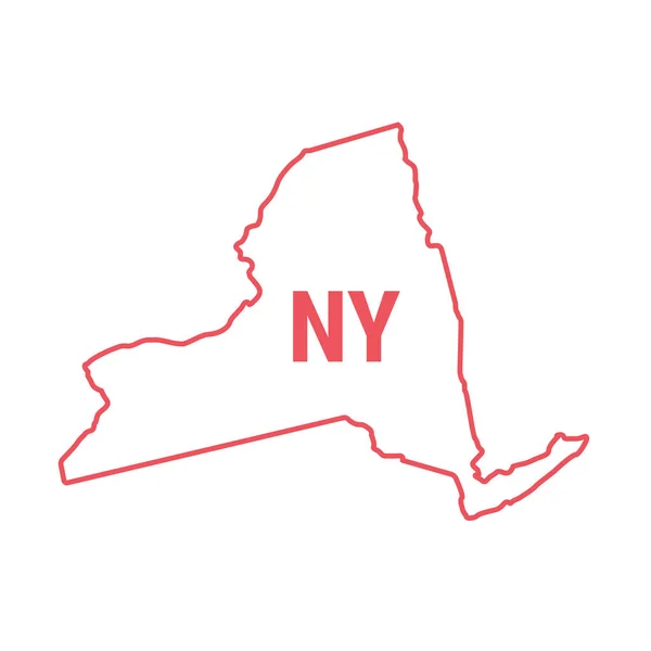 New York USA: s delstatskarta röd kontur gränsen. Vektorillustration. Förkortning med två bokstäver — Stock vektor