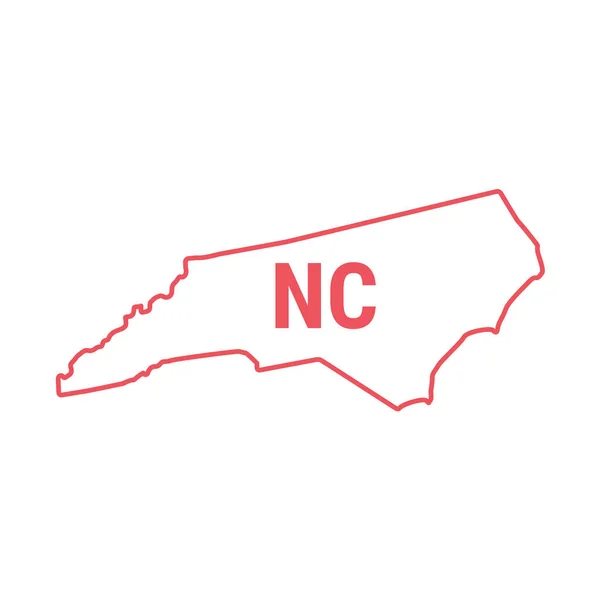 Severní Karolína Americký stát mapuje červený obrys. Vektorová ilustrace. Dvoupísmenná zkratka stavu — Stockový vektor