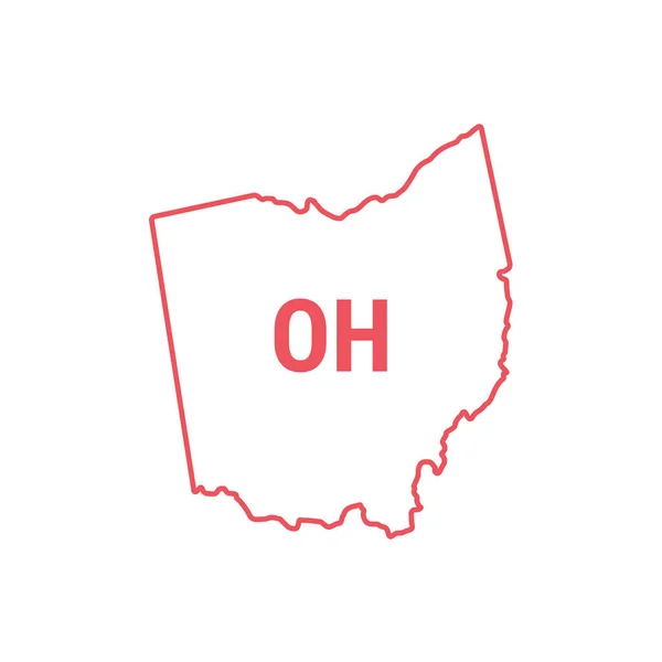 Ohio EUA mapa do estado fronteira contorno vermelho. Ilustração vetorial. Abreviatura de estado de duas letras —  Vetores de Stock