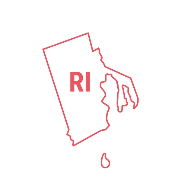 Rhode Island Stati Uniti mappa di stato rosso confine contorno. Illustrazione vettoriale. Abbreviazione di stato a due lettere — Vettoriale Stock