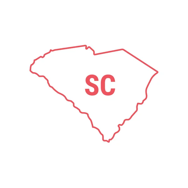 South Carolina Amerikaanse staat kaart rode omtrek grens. Vector illustratie. Tweeletterige afkorting — Stockvector