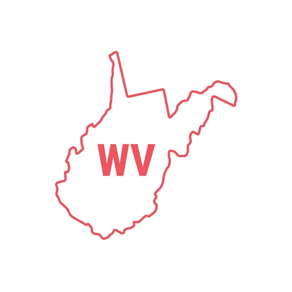 Batı Virginia eyalet haritası kırmızı sınır çizgisi. Vektör çizimi. İki harfli durum kısaltması — Stok Vektör
