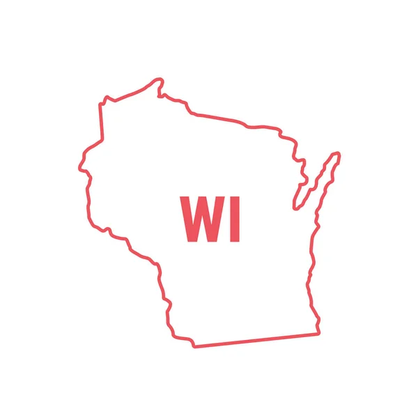 Wisconsin állam térképe piros körvonal határ. Vektor illusztráció. Kétbetűs rövidítés — Stock Vector