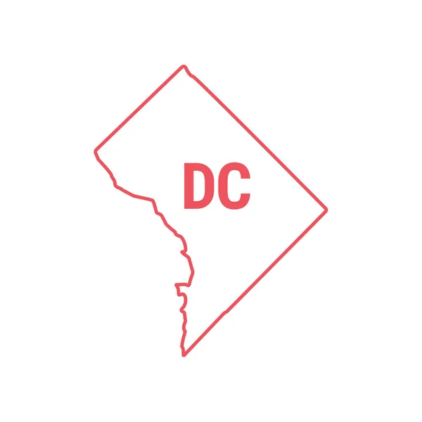 Distretto di Columbia o Washington DC mappa contorno rosso. Illustrazione vettoriale. Abbreviazione di stato a due lettere — Vettoriale Stock