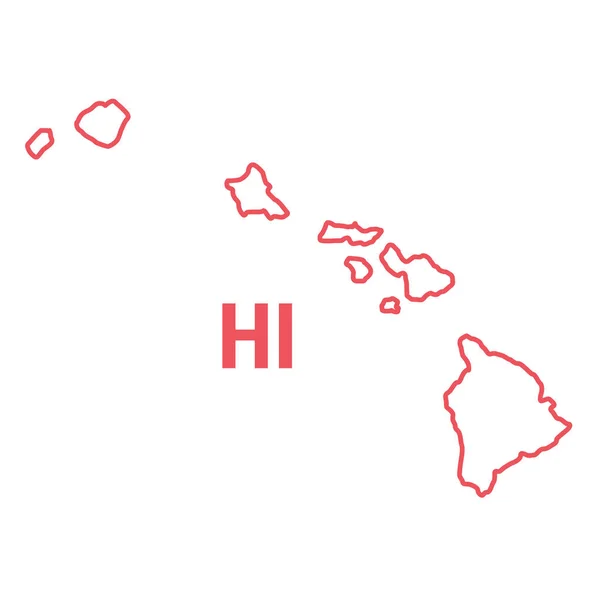 Hawái mapa del estado de EE.UU. borde contorno rojo. Ilustración vectorial. Abreviatura de estado de dos letras Vector De Stock