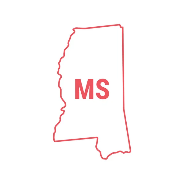 Mississippi US state map red outline border. Vector illustration. Two-letter state abbreviation Vector Graphics