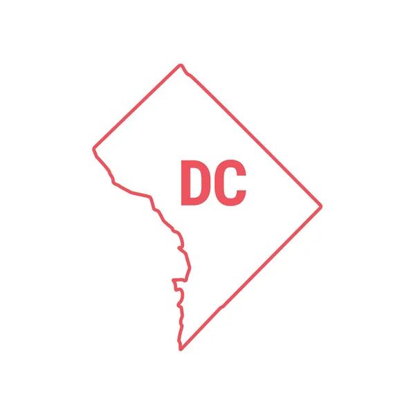 Distrito de Columbia o Washington DC mapa borde contorno rojo. Ilustración vectorial. Abreviatura de estado de dos letras Ilustraciones De Stock Sin Royalties Gratis