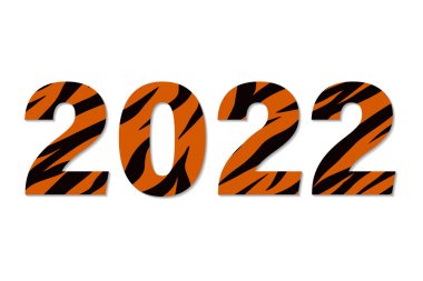 2022 yılı Tiger Matbaa Tasarımı konsepti. Simge tasarım şablonu. 2022 'nin metin sembolleri. Vektör çizimi. Beyaz bir arkaplanda izole edilmiş.