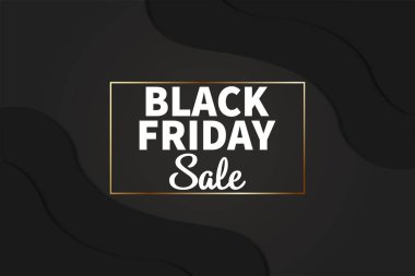 Kara Cuma satışı için harf şablonunun tasarımı. Siyah dalgalı arka plan, beyaz metin Kara Cuma indirimi çerçeveli. Vektör illüstrasyonu