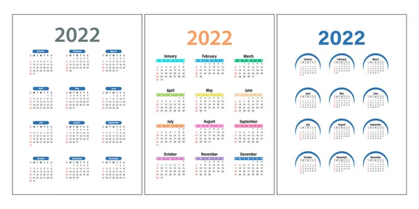 Calendario 2022 Está Establecido Colección Vectorial Plantillas Calendario Bolsillo Pared — Vector de stock