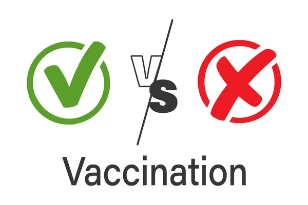 Ilustrace Očkování Ano Vyber Kulatý Zelený Znak Klíšťátkem Proti Červenému — Stockový vektor
