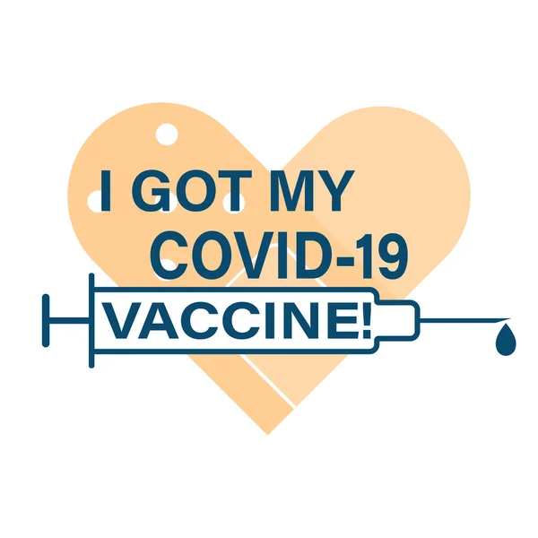 ワクチン注射器を備えたハート型の予防接種アイコン テキスト引用 私はワクチン接種された個人のための私のCovid 19ワクチンを得た ステッカーコロナウイルス予防接種キャンペーンのロゴ ベクターイラスト — ストックベクタ