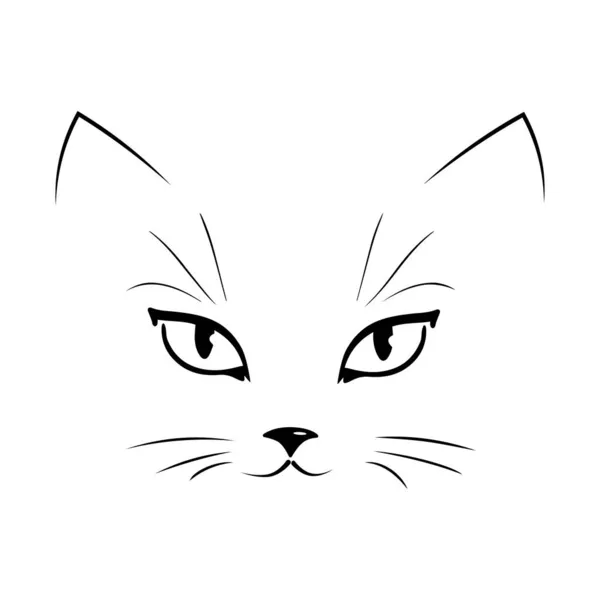 Siluet Kontur Hitam Dari Moncong Kucing Vektor Desain Wajah Kucing - Stok Vektor