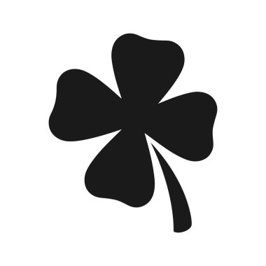 Beyaz arka planda izole edilmiş dört yapraklı yonca. Koyu gri simge