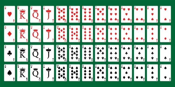Jogando Cartas Deck Completo Para Poker Fundo Verde —  Vetores de Stock