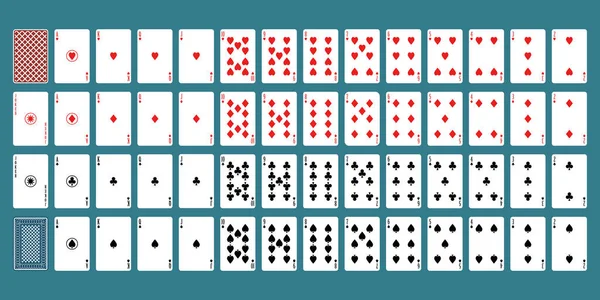 Vollständiges Kartenspiel Mit Pokerspielkarten Auf Blauem Hintergrund — Stockvektor