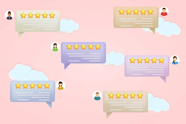ユーザーレビューインターネット上で 顧客レビューの経験を評価するという概念 ユーザーのクライアントサービスからのメッセージ ベクターイラスト — ストックベクタ