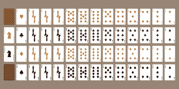 Hrací Karty Šachovými Figurkami Světle Hnědé Pozadí Sada Poker Hraní — Stockový vektor