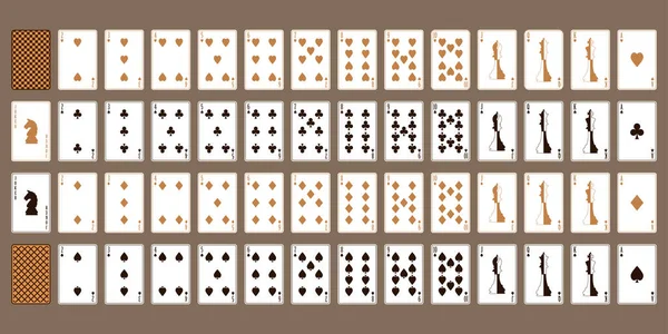 Spielkarten Mit Schachfiguren Brauner Hintergrund Ein Set Zum Pokern Spielkarten — Stockvektor