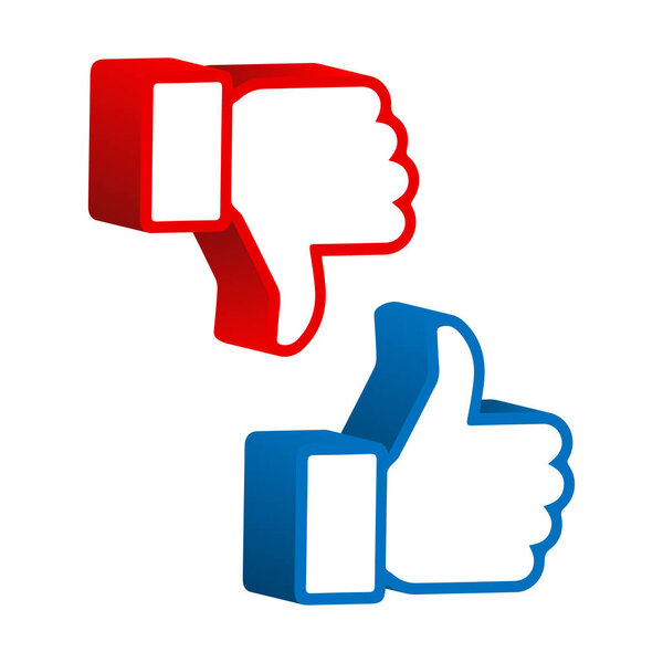 The symbols "Do" and "Don't do". Thumbs up and thumbs down. Likes and dislikes a set of isometric 3D icons. Vector illustration.