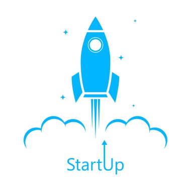 Rocket launch. Launch icon. Rocket launcher and smoke. The concept of a startup project. Vector. User interface icon.