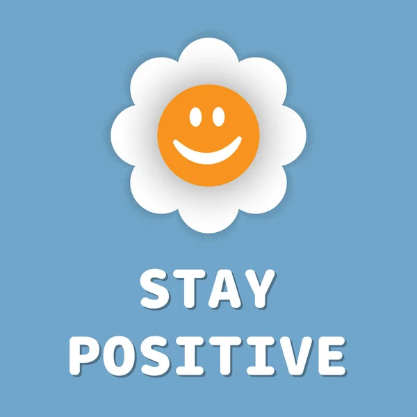 Smiling Flower Font Stay Positive Blue Background Vector Illustration White — стоковый вектор