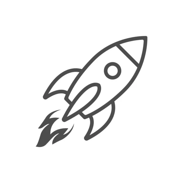 Vector icon of the rocket shuttle line. A symbol of a start-up business. Dark gray contour icon isolated on a white background.