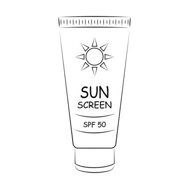 A tube of SPF 50 sunscreen to prevent aging and skin cancer. Linear icon