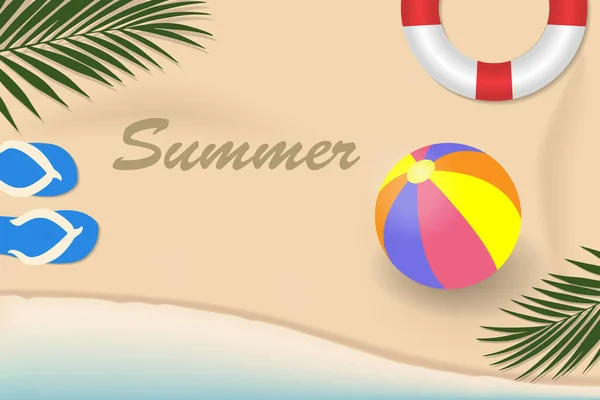 Sommer Hintergrund Mit Blick Auf Tropische Sommer Design Palmblätter Ball — Stockvektor